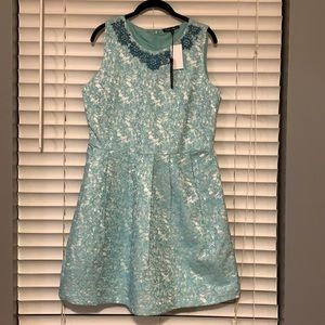 Teal jacquard cocktail dress